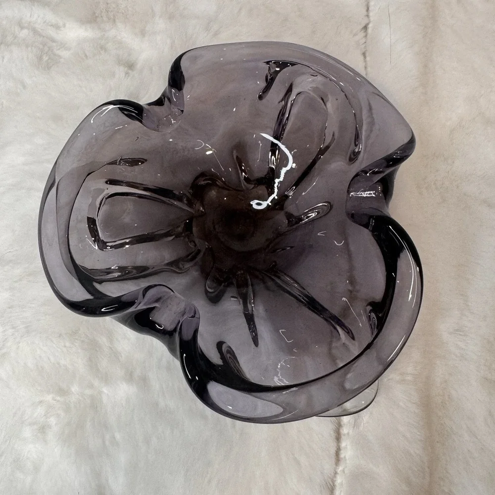 Gorgeous Art Glass Murano? Bowl Dish Ash Tray Deep Purple Rolled Edges